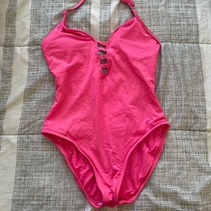 Bright pink one piece bathing suit